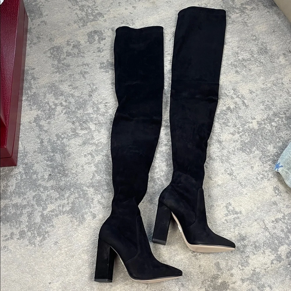 NIB Tamara Mellon Helmut Over The Knee Stretch Suede Boots Thigh Black 37.5
